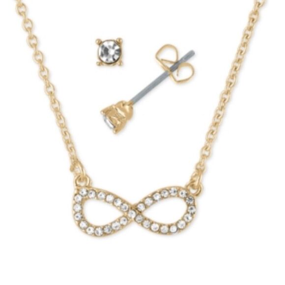 Rachel Rachel Roy Gold-Tone Crystal Stud Earrings & Infinity Necklace Gift Set - Picture 1 of 3